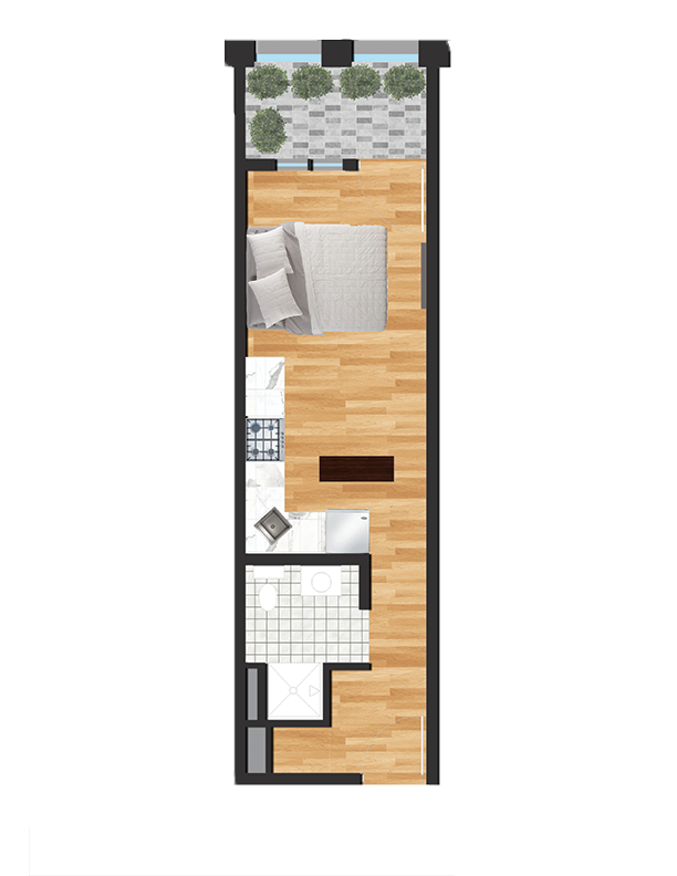 Floor plan for studio, 1 bath, 540 sqft